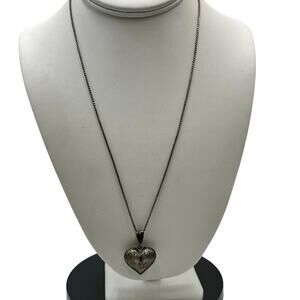 Vintage Oxidized Sterling‎ Silver 3D Puffy Heart Pendant Box Chain Necklace